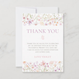 Carte De Remerciements Filles papillons fleurs sauvages 1er anniversaire