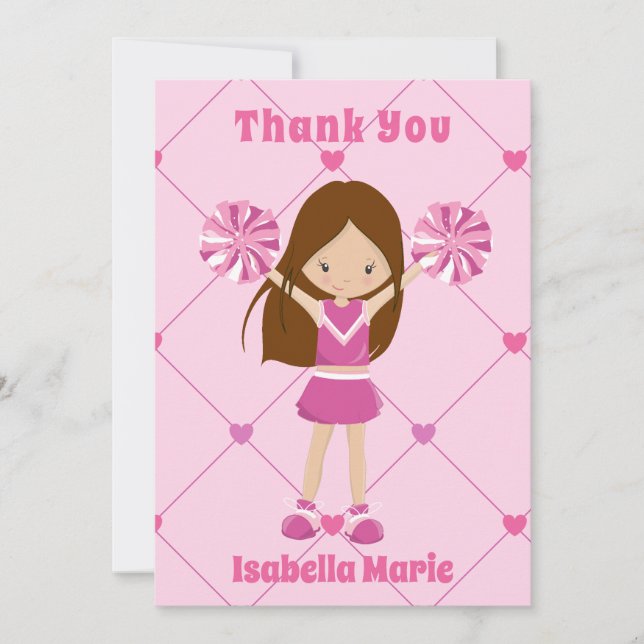 Carte De Remerciements Filles personnalisées mignonnes Pom-pom girl roses (Devant)
