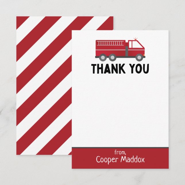 Carte De Remerciements Fire Truck Thank You Note for Firefighter Birthday (Devant / Derrière)