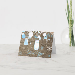 Carte De Remerciements Flacon de neige Mason Jar Blue Burlap