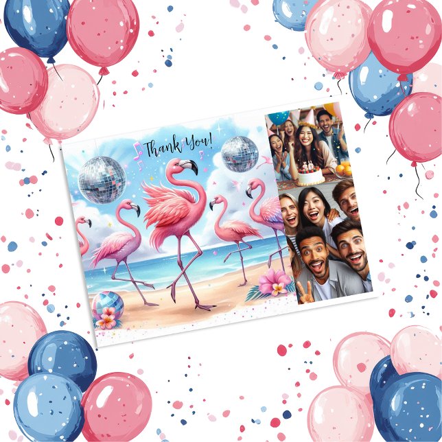 Carte De Remerciements Flamant rose Beach Anniversaire Photo Bash (Créateur téléchargé)