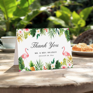 Carte De Remerciements Flamant rose   de l'Merci de l'Mariage floral trop