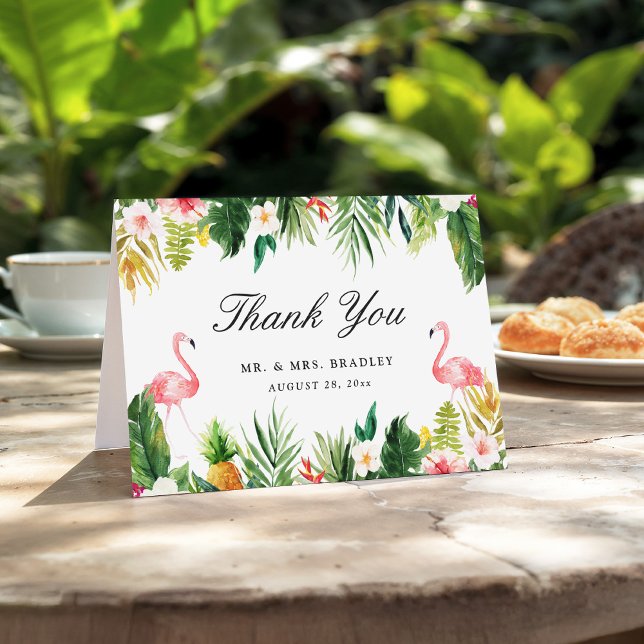 Carte De Remerciements Flamant rose   de l'Merci de l'Mariage floral trop (Créateur téléchargé)