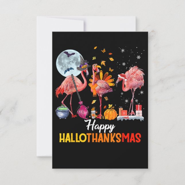 Carte De Remerciements Flamant rose| Flamant rose Halloween Et Joyeux Noë (Devant)