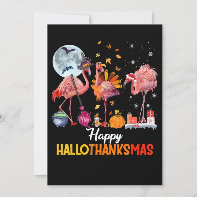 Carte De Remerciements Flamant rose|Flamant rose Thanksgiving Halloween N (Devant)