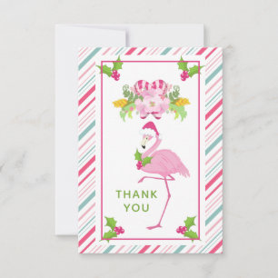 Carte De Remerciements Flamant rose rose Sucres de canne Santa Hat et Hol