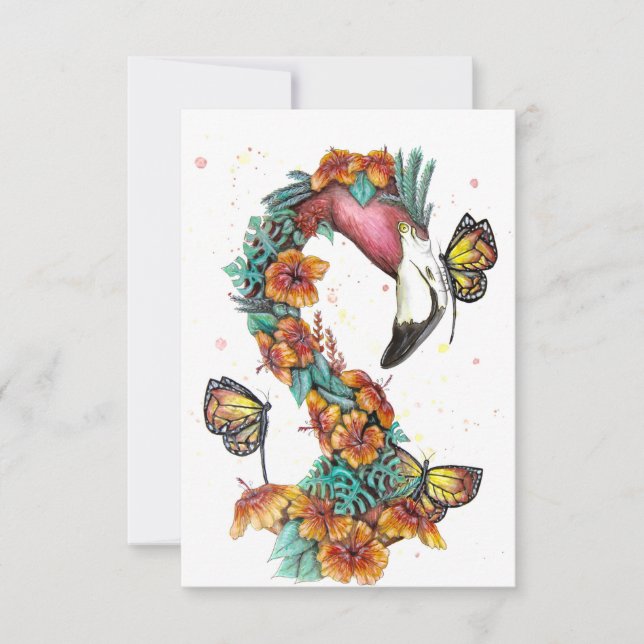 Carte De Remerciements Flamant rose tropical (Devant)