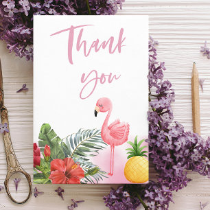 Carte De Remerciements Flamant rose tropical Baby shower de fille rose