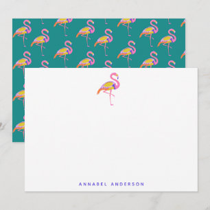 Carte De Remerciements Flamant rose Tropical Vert pourpre Personnalisé