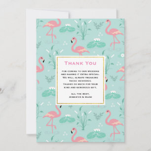 Carte De Remerciements Flamants roses rose Pastel sur Mariage Motif vert