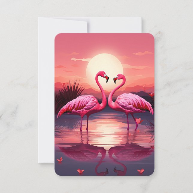 Carte De Remerciements Flamants roses roses au coucher du soleil (Devant)
