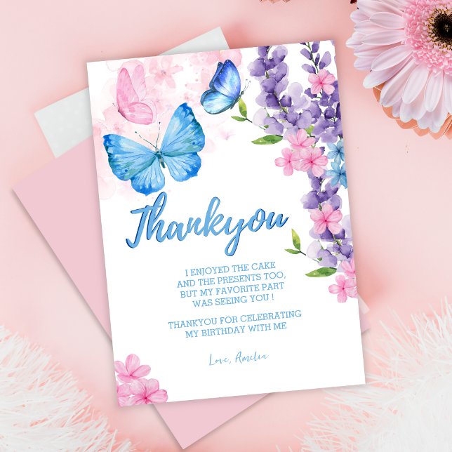 Carte De Remerciements Flamme florale mignonne sur les papillons Annivers (Créateur téléchargé)