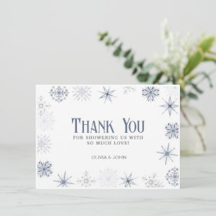Carte De Remerciements Flammes de neige d'hiver, bleu et gris