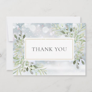 Carte De Remerciements Flammes de neige d'hiver Foliage verdoyant