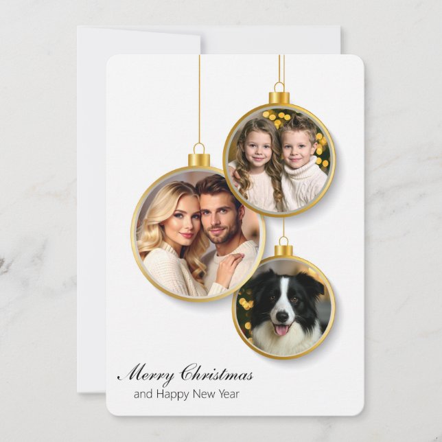 Carte De Remerciements Flat Christmas Card with Family Photo Ornaments (Devant)