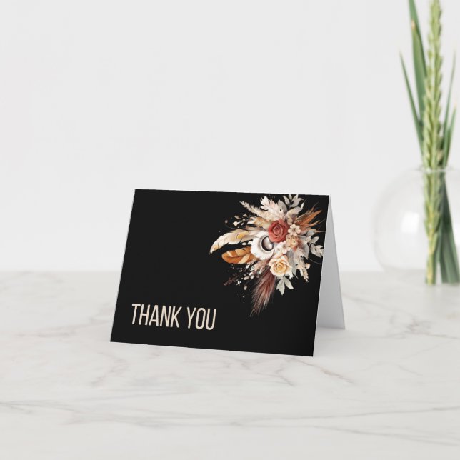Carte De Remerciements Fleur Boho Noir (Devant)