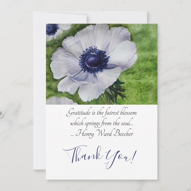 Carte De Remerciements Fleur d'anémone blanche (Devant)