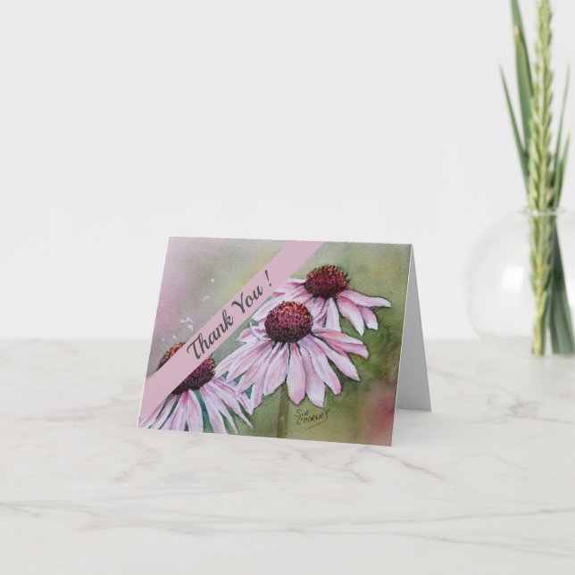 Carte De Remerciements Fleur d'aquarelle rose et pourpre (Devant)