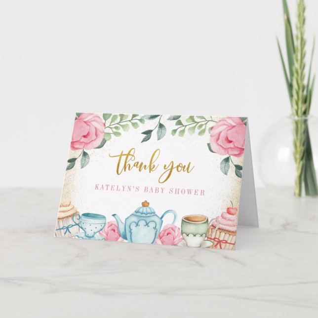 Carte De Remerciements Fleur d'aquarelle Tea Party  (Devant)