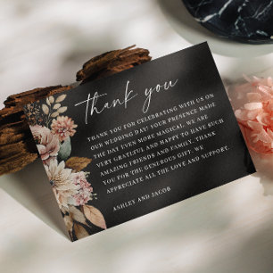 Carte De Remerciements Fleur d'automne noire Boho Fall Floral Mariage