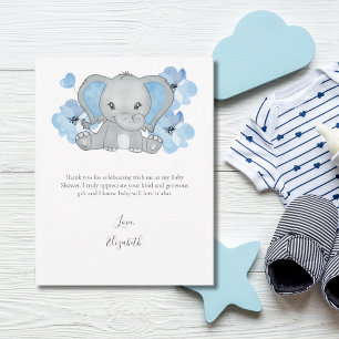 Carte De Remerciements Fleur de ballon éléphant bleu Baby Boy Baby Shower