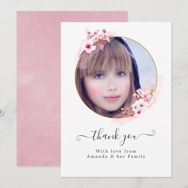Carte De Remerciements Fleur de cerisier rose (Devant / Derrière)