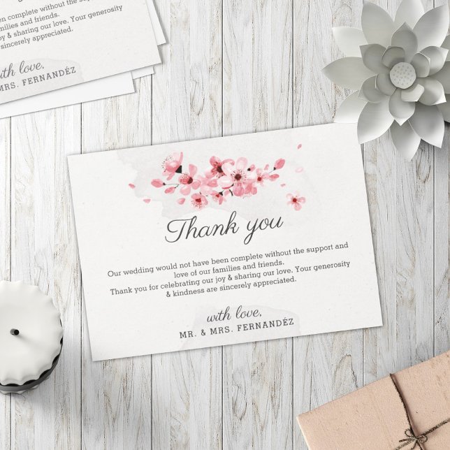 Carte De Remerciements Fleur de cerisier rose élégant mariage (Créateur téléchargé)