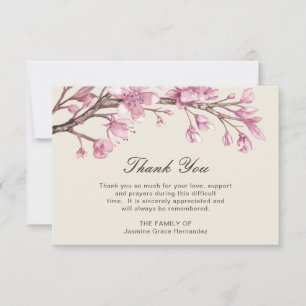 Carte De Remerciements Fleur de cerisier rose Élégante Sympathie funérair