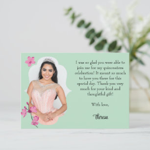 Carte De Remerciements Fleur de cerisier rose, photo verte à la menthe