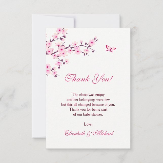 Carte De Remerciements Fleur de cerisiers | Baby shower fille | (Devant)
