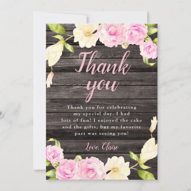 Carte De Remerciements Fleur de Crème Rose Rustique Anniversaire (Devant)