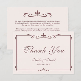 Carte De Remerciements Fleur-de-Lis Florentine Élégante Rose Brun