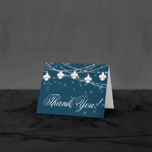Carte De Remerciements Fleur de Lis Lumières Bleues Marine Rustic Chic