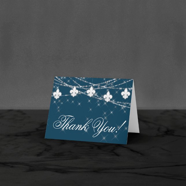 Carte De Remerciements Fleur de Lis Lumières Bleues Marine | Rustic Chic  (Créateur téléchargé)