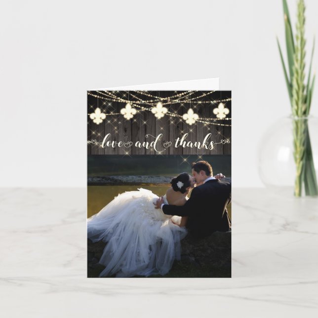 Carte De Remerciements Fleur de Lis Lumières Rustiques | Photo Love et (Devant)