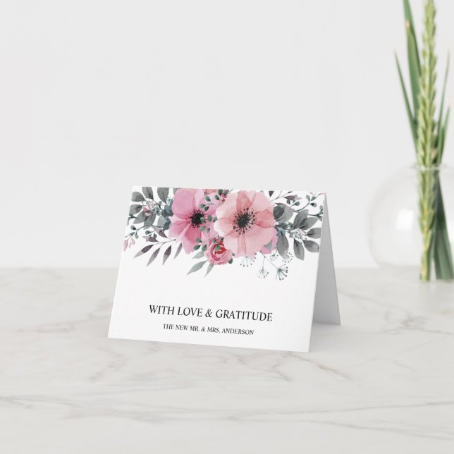 Carte De Remerciements Fleur de pivoine aquarelle personnalisée (Devant)