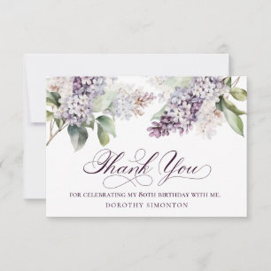 Carte De Remerciements Fleur de printemps violette Lilac 80e anniversaire