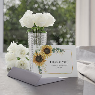 Carte De Remerciements Fleur de Soleil Floral Eucalyptus Mariage de verdu