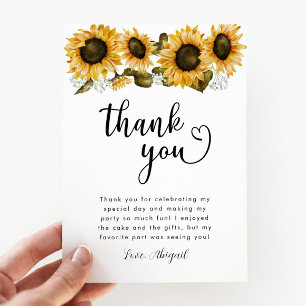 Carte De Remerciements Fleur de soleil jaune fête d'anniversaire