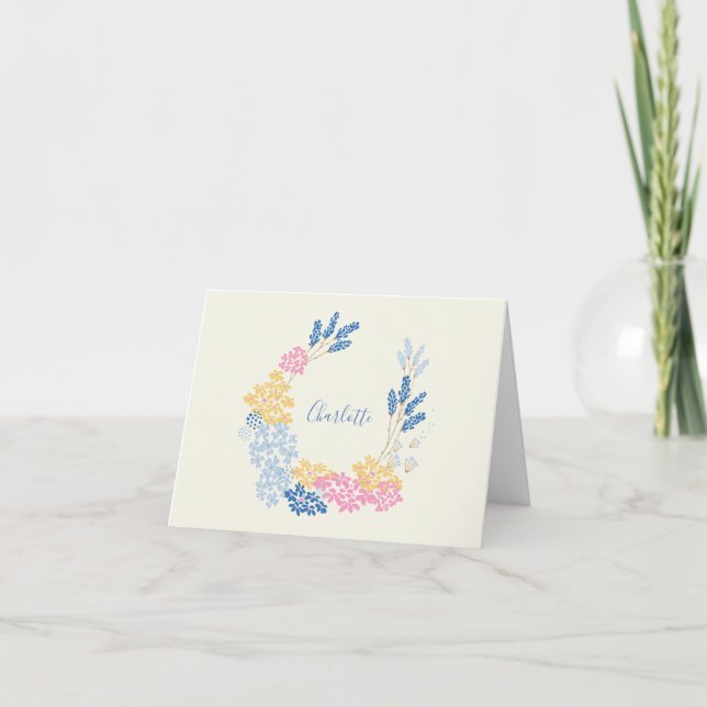Carte De Remerciements Fleur d'été bleu jaune couronne personnalisée (Devant)