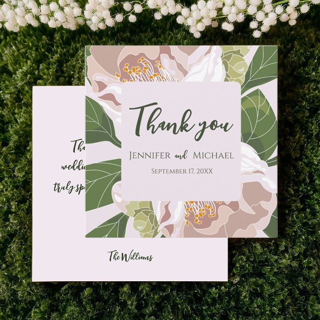 Carte De Remerciements Fleur et verdure luxuriante Élégante (Lush Flower and Greenery Elegant Thank You Card)