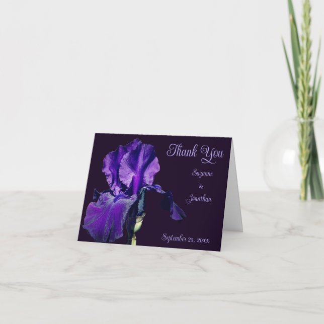Carte De Remerciements Fleur Iris violet Mariage personnalisé (Devant)