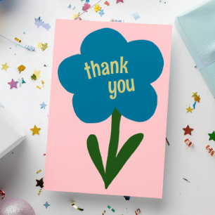 Carte De Remerciements Fleur moderne bleu et rose