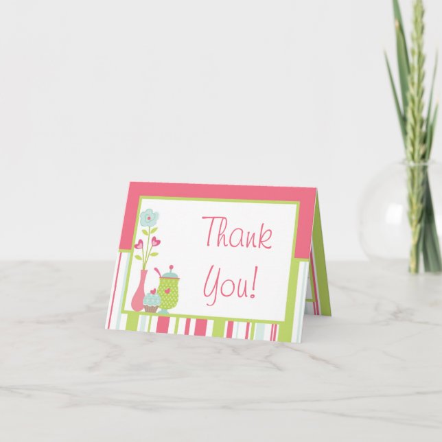 Carte De Remerciements Fleur Pink Pastel Pink Tea Party repliée (Devant)