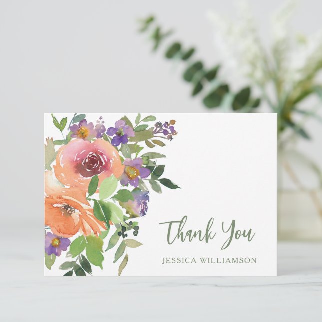 Carte De Remerciements Fleur plat de shower de mariage personnalisé orang (Debout devant)
