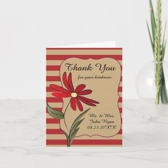 Carte De Remerciements Fleur rayée de rouge (Devant)