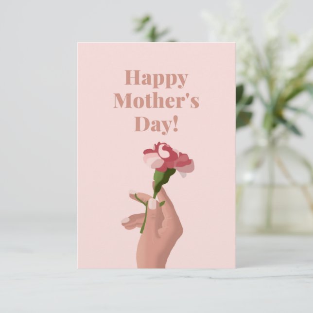Carte De Remerciements Fleur rose Bonne fête des mères (Debout devant)