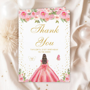 Carte De Remerciements Fleur rose Brunette Coiffeuse Fille Anniversaire