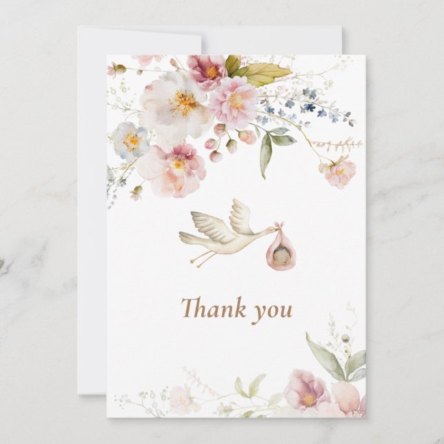 Carte De Remerciements Fleur sauvage Boho Baby shower fille (Devant)