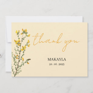 Carte De Remerciements Fleur sauvage Boho jaune écriture moderne
